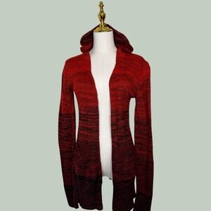 vintage 90s‎ new yorks yoki y2k red black knit sweater hooded open cardigan goth